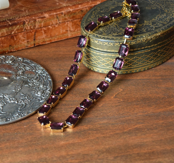 Sample Sale! Dark Purple Crystal Collet Necklace - Medium Octagon