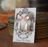 Blush Pink Crystal and Pearl Dangles - Medium Oval Stones, Large Pearls