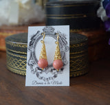 Pink Coral and Filigree Teardrop Earrings