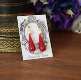 BLACK FRIDAY Red Coral and Pearl Teardrop Earrings