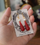 BLACK FRIDAY Red Coral and Pearl Teardrop Earrings