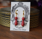 BLACK FRIDAY Red "Coral" teardrop 2-stone earrings