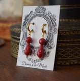 BLACK FRIDAY Red "Coral" teardrop 2-stone earrings