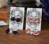 BLACK FRIDAY 2-stone Swarovski Earrings, Rosaline or Garnet