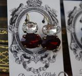 BLACK FRIDAY 2-stone Swarovski Earrings, Rosaline or Garnet