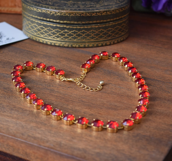 BLACK FRIDAY Aurora Crystal Ruby Red Necklace - Tiny Round