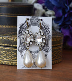 BLACK FRIDAY Huge Crystal Cluster and Pearl Earrings