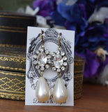 BLACK FRIDAY Huge Crystal Cluster and Pearl Earrings