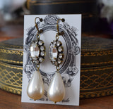 BLACK FRIDAY Huge Crystal Cluster and Pearl Earrings