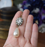 BLACK FRIDAY Huge Crystal Cluster and Pearl Earrings