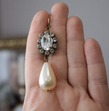BLACK FRIDAY Huge Crystal Cluster and Pearl Earrings