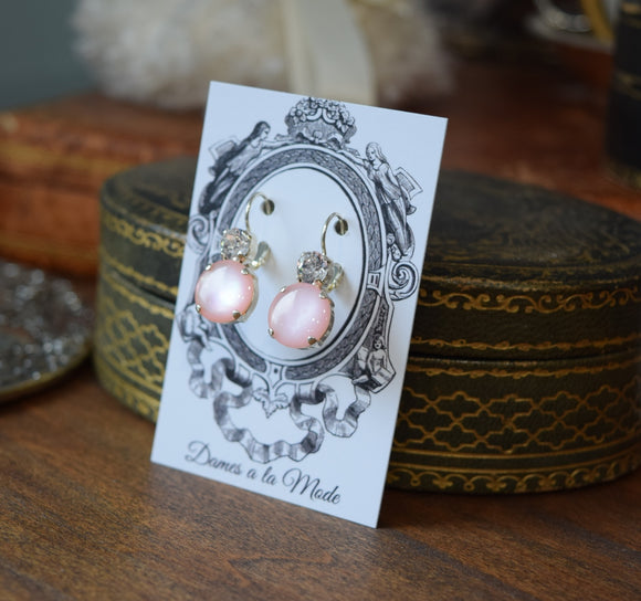 BLACK FRIDAY Pink Moonstone and Crystal Earrings