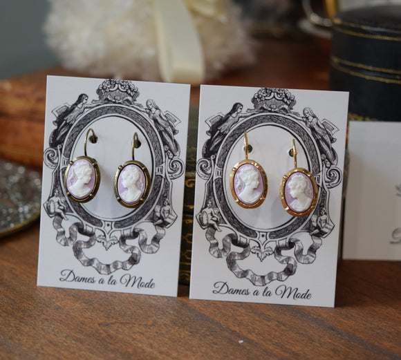 BLACK FRIDAY Light Purple Cameo Collar Earrings