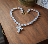 BLACK FRIDAY Moonstone Collet Necklace with Cross Pendant
