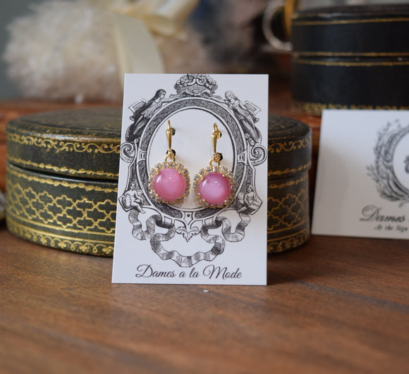 BLACK FRIDAY Pink Moonstone Halo Earrings