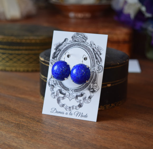 BLACK FRIDAY Large Glass Lapis Earrings