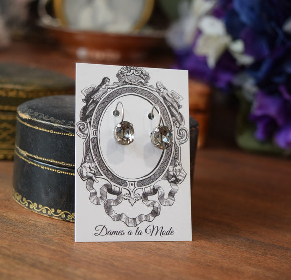 BLACK FRIDAY Black Diamond Swarovski Earrings - Tiny Oval