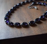 Violet Purple Aurora Crystal Collet Necklace - Medium Oval