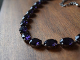 Violet Purple Aurora Crystal Collet Necklace - Medium Oval