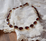 SILVER SALE! Garnet Red Crystal Collet Necklace - Medium Oval