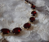 SILVER SALE! Garnet Red Crystal Collet Necklace - Medium Oval