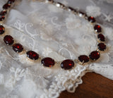 SILVER SALE! Garnet Red Crystal Collet Necklace - Medium Oval