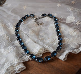 Navy Blue Swarovski Crystal Collet Necklace - Medium Oval
