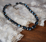 Navy Blue Swarovski Crystal Collet Necklace - Medium Oval