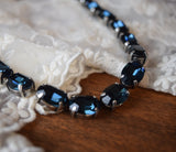 Navy Blue Swarovski Crystal Collet Necklace - Medium Oval