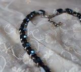 Navy Blue Swarovski Crystal Collet Necklace - Medium Oval