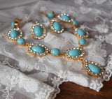 Light Turquoise Halo Earrings - Large Oval