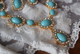 Turquoise and Crystal Halo Necklace - Large Oval with Teardrop