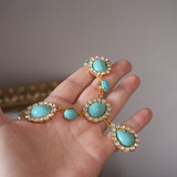 Turquoise and Crystal Halo Necklace - Large Oval with Teardrop