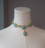 Turquoise and Crystal Halo Necklace - Large Oval with Teardrop