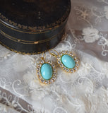 Light Turquoise Halo Earrings - Large Oval