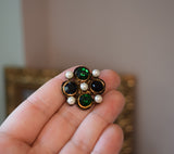Renaissance Quatrefoil Brooch - Green, Black, and Pearl