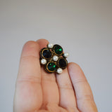 Renaissance Quatrefoil Brooch - Green, Black, and Pearl