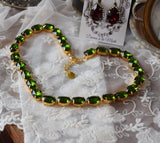 Olive Aurora Crystal Collet Necklace - Medium Oval
