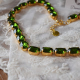 Olive Aurora Crystal Collet Necklace - Medium Oval