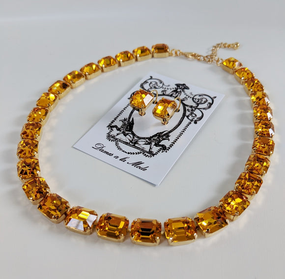 Light Orange Topaz Collet Necklace - Small Octagon