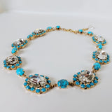 Turquoise and Crystal Halo Necklace - Large Oval - One of a Kind!
