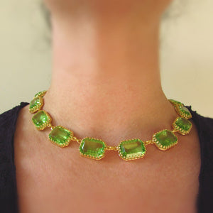 Peridot Green Crown Collet Necklace - Large Octagon