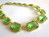 Peridot Green Crown Collet Necklace - Large Octagon