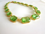 Peridot Green Crown Collet Necklace - Large Octagon