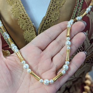 Renaissance Long Necklace - Pearl and Gold Beads