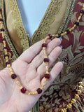 Renaissance Long Necklace - Garnet and Gold Filigree