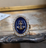 Faux "Enamel" ring with crystal halo - Anchor