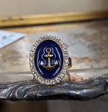 Faux "Enamel" ring with crystal halo - Anchor