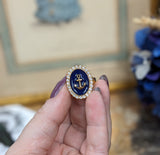 Faux "Enamel" ring with crystal halo - Anchor