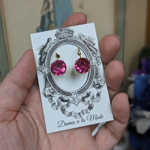 $10 Treats! Bright Pink Crystal Earrings - Small Round